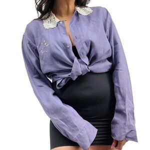 Armand Ventilo Blouse Long Sleeve Solid Purple Crochet Grandmacore